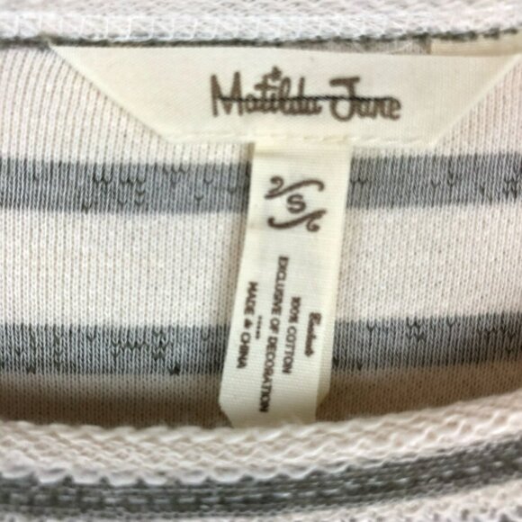 Matilda Jane Grey Stripe Tunic Top Ivory Lace Trim Long Sleeve NWOT Size S - Picture 6 of 9